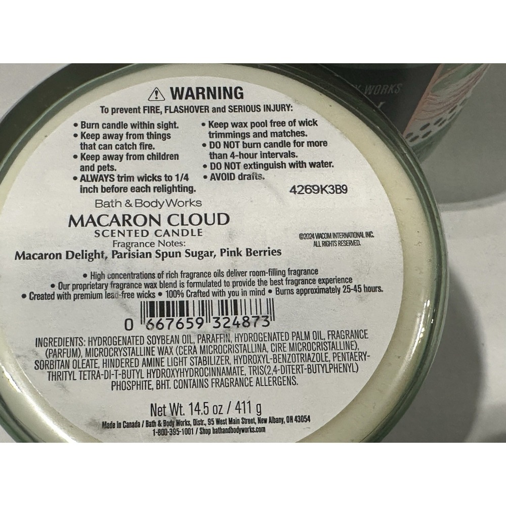 Bath Body Works MACARON CLOUD 3- Wick Candle 14.5 oz Set Of 2 Limited Edition - Picture 3 of 4